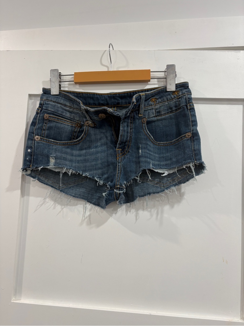 R13 Frayed Dark Blue Denim Cutoff Shorts